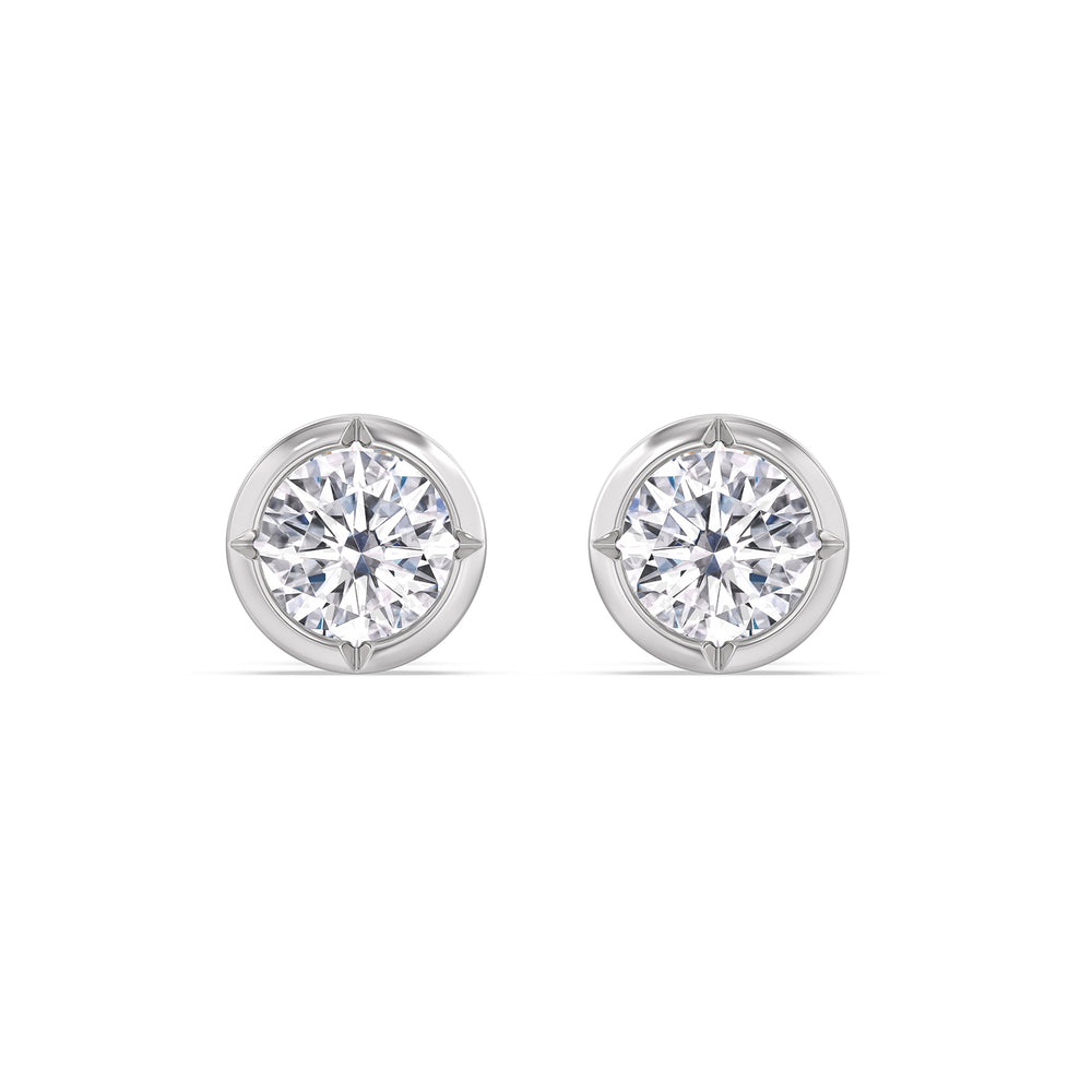 Kite Chamfered Bezel Stud Earrings with 14KT White Gold / Lab / 2 Cut Diamond in 14KT White Gold / Lab / 2 view 4
