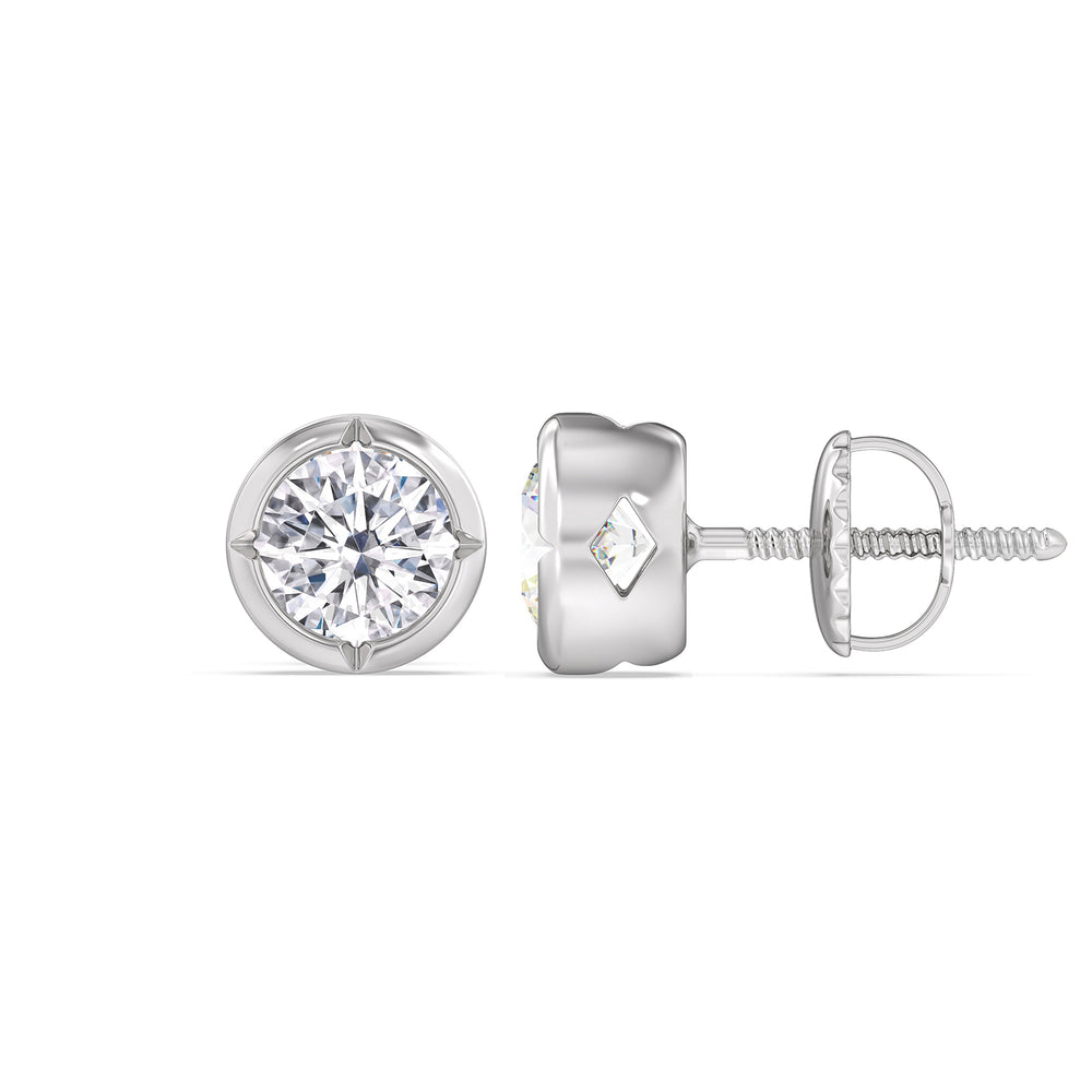 Kite Chamfered Bezel Stud Earrings with 14KT White Gold / Lab / 2 Cut Diamond in 14KT White Gold / Lab / 2 view 5
