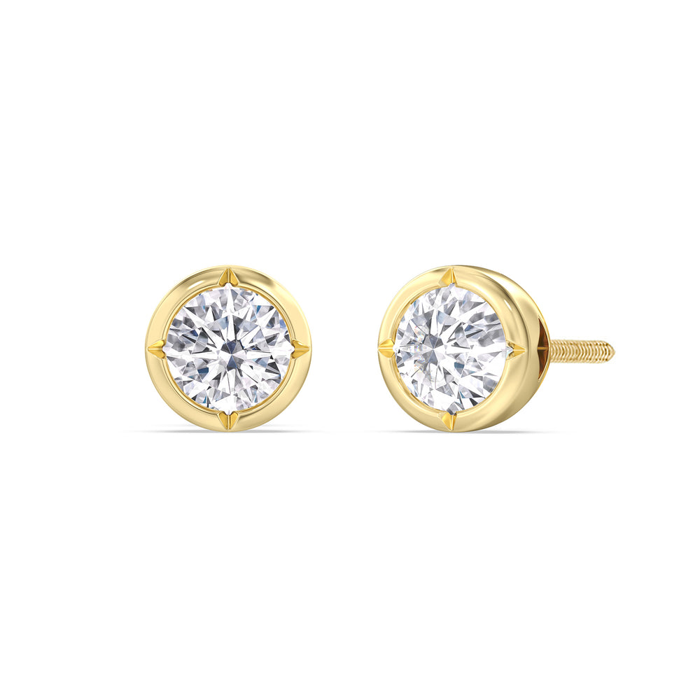Kite Chamfered Bezel Stud Earrings with 14KT Yellow Gold / Lab / 2 Cut Diamond in 14KT Yellow Gold / Lab / 2 view 1
