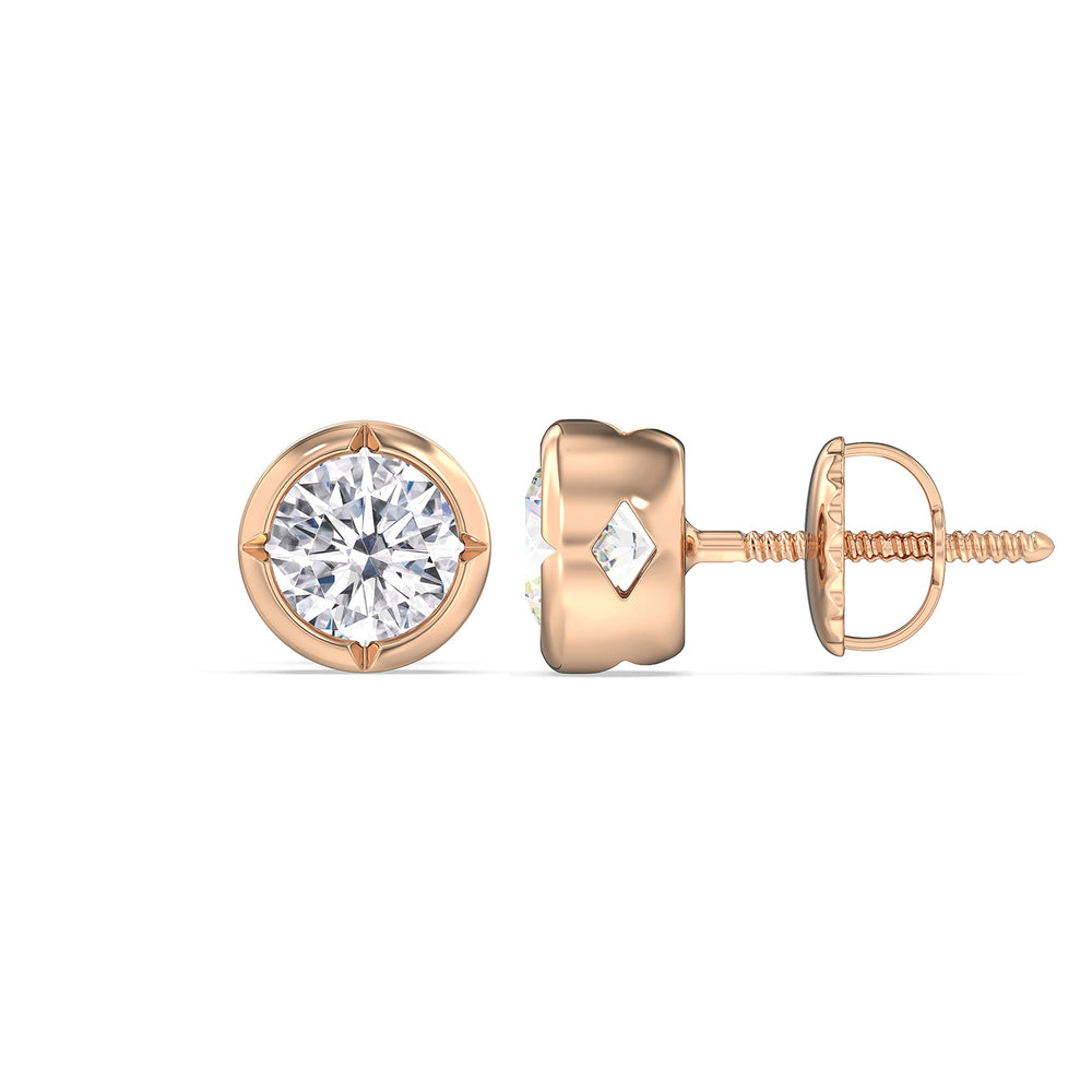 Kite Chamfered Bezel Stud Earrings with 14KT Rose Gold / Lab / 1 1/2 Cut Diamond in 14KT Rose Gold / Lab / 1 1/2 view 5

