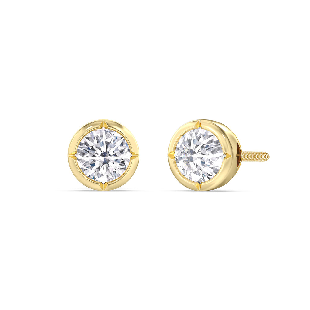 Kite Chamfered Bezel Stud Earrings with 14KT Yellow Gold / Lab / 1 1/2 Cut Diamond in 14KT Yellow Gold / Lab / 1 1/2 view 1
