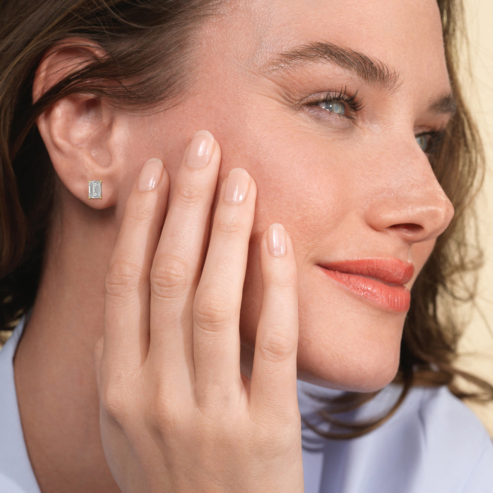 Classic Emerald Diamond Stud Earrings  (F/G VS+) with 14KT White Gold / Lab / 2 Cut Diamond in 14KT White Gold / Lab / 2 view 3
