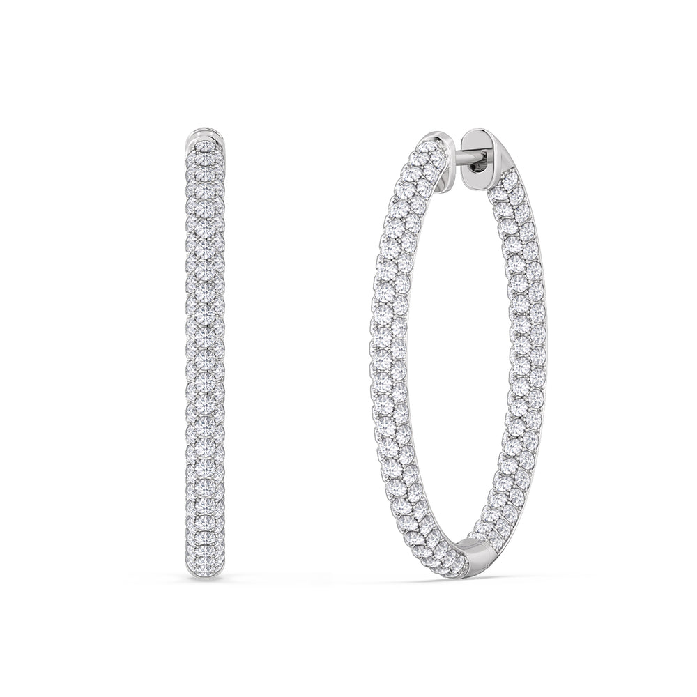 Elegance Grand Round Dome Hoops with 14KT White Gold / Lab / 3 Cut Diamond in 14KT White Gold / Lab / 3 view 1
