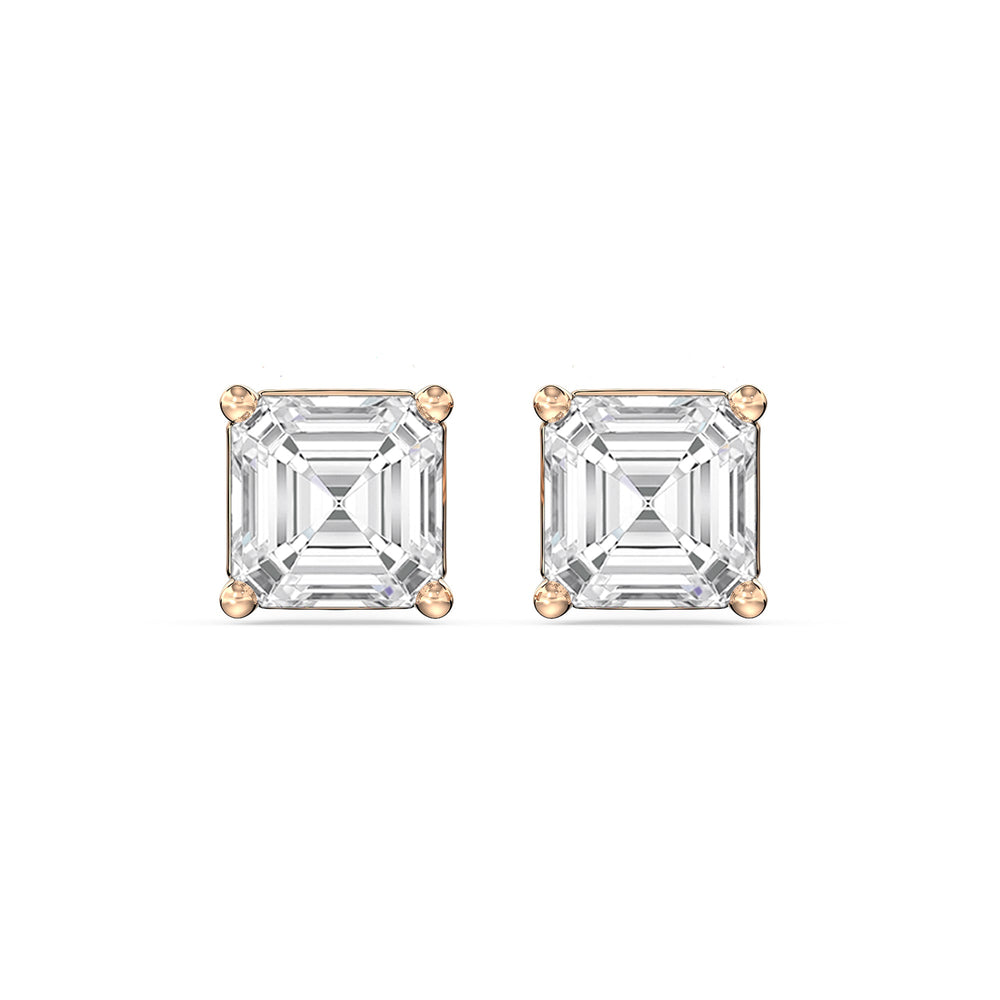 Classic Asscher Stud Earrings with 14KT Rose Gold / Lab / 1 Cut Diamond in 14KT Rose Gold / Lab / 1 view 4
