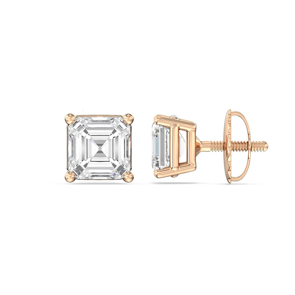 Classic Asscher Stud Earrings with 14KT Rose Gold / Lab / 1 Cut Diamond in 14KT Rose Gold / Lab / 1 view 5

