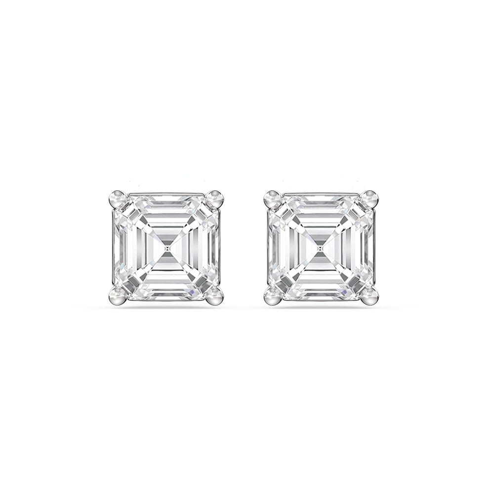 Classic Asscher Stud Earrings with 14KT White Gold / Lab / 1 Cut Diamond in 14KT White Gold / Lab / 1 view 4
