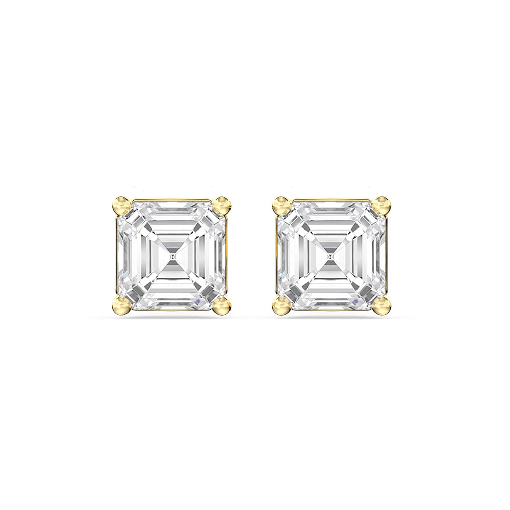 Classic Asscher Stud Earrings with 14KT Yellow Gold / Lab / 1 Cut Diamond in 14KT Yellow Gold / Lab / 1 view 4
