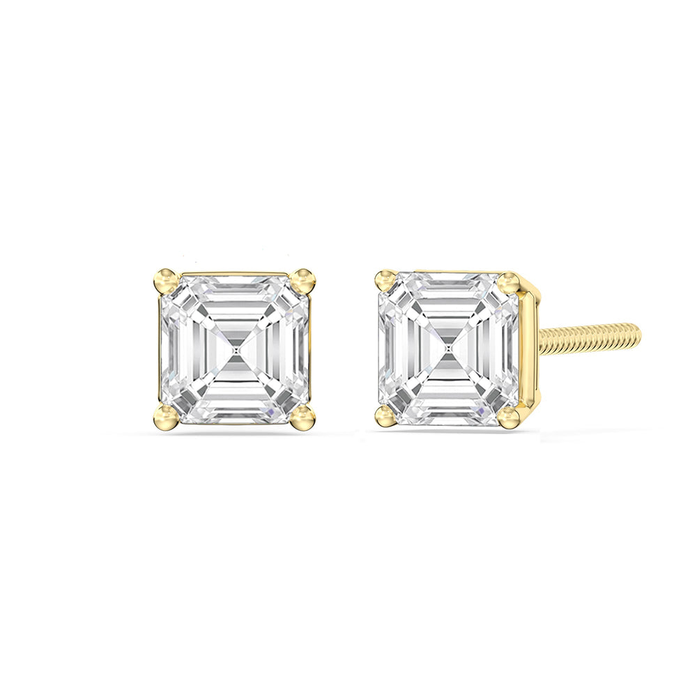 Classic Asscher Stud Earrings with 14KT Yellow Gold / Lab / 1 Cut Diamond in 14KT Yellow Gold / Lab / 1 view 1
