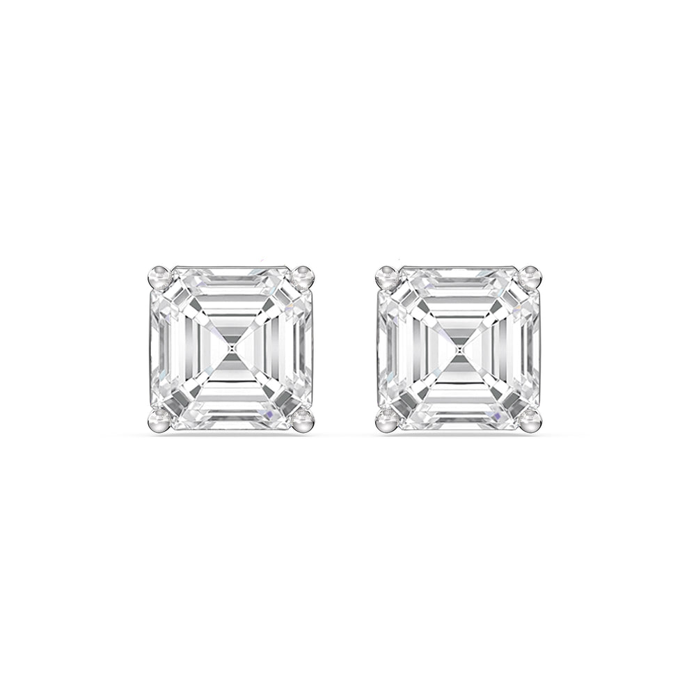 Classic Asscher Stud Earrings with 14KT White Gold / Lab / 1 1/2 Cut Diamond in 14KT White Gold / Lab / 1 1/2 view 4
