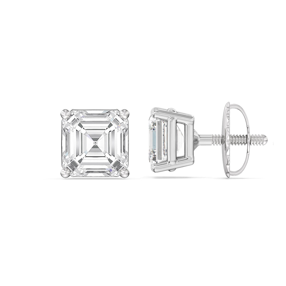 Classic Asscher Stud Earrings with 14KT White Gold / Lab / 1 1/2 Cut Diamond in 14KT White Gold / Lab / 1 1/2 view 5
