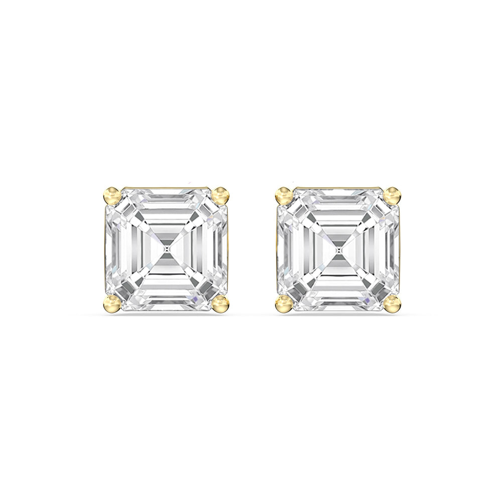 Classic Asscher Stud Earrings with 14KT Yellow Gold / Lab / 2 Cut Diamond in 14KT Yellow Gold / Lab / 2 view 4
