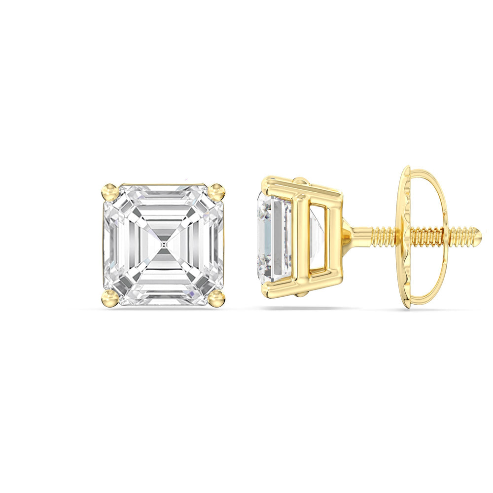 Classic Asscher Stud Earrings with 14KT Yellow Gold / Lab / 2 Cut Diamond in 14KT Yellow Gold / Lab / 2 view 5
