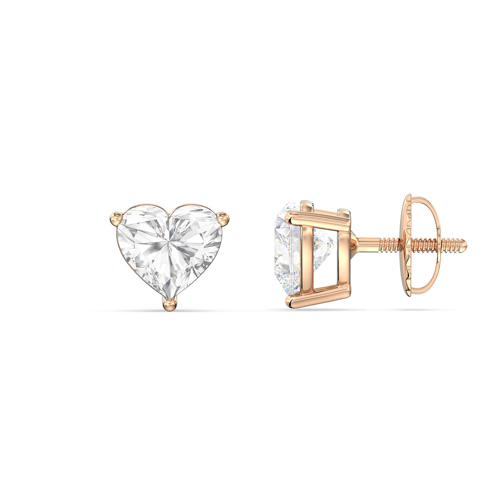 Classic Heart Stud Earrings with 14KT Rose Gold / Lab / 1 Cut Diamond in 14KT Rose Gold / Lab / 1 view 5
