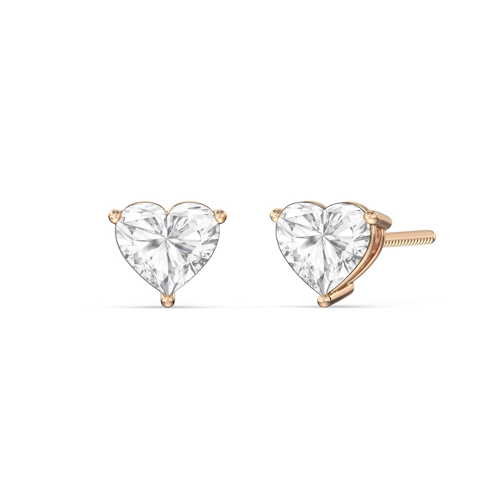 Classic Heart Stud Earrings with 14KT Rose Gold / Lab / 1 Cut Diamond in 14KT Rose Gold / Lab / 1 view 1

