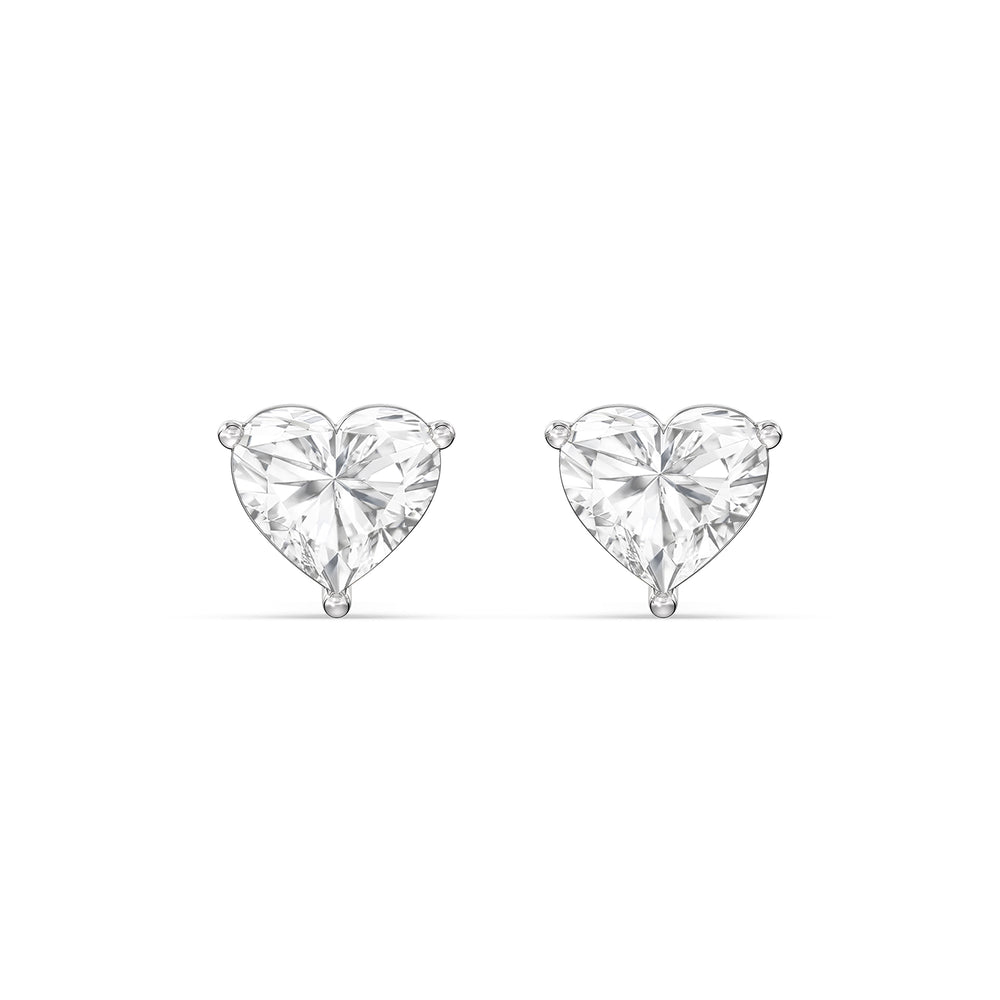Classic Heart Stud Earrings with 14KT White Gold / Lab / 1 Cut Diamond in 14KT White Gold / Lab / 1 view 4
