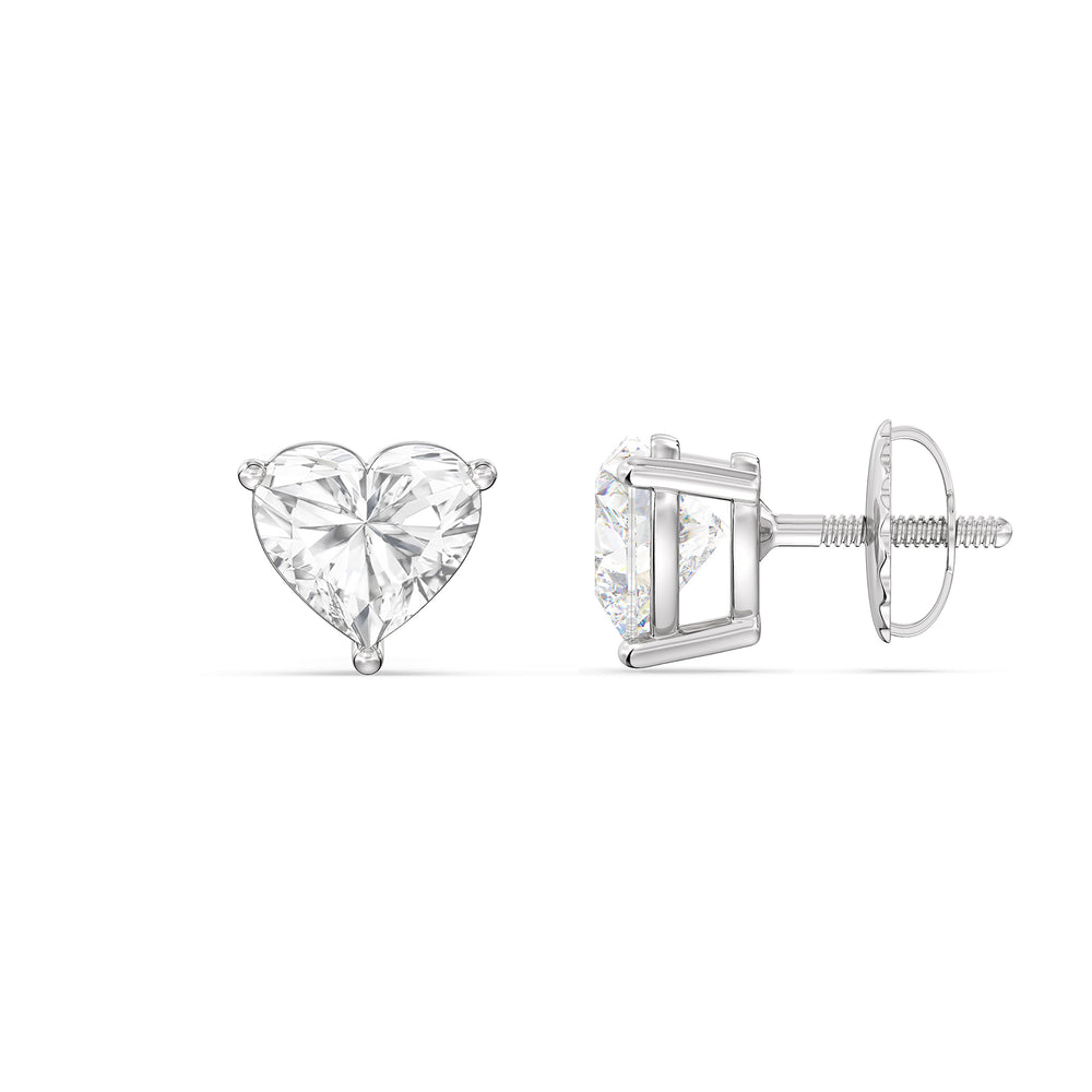 Classic Heart Stud Earrings with 14KT White Gold / Lab / 1 Cut Diamond in 14KT White Gold / Lab / 1 view 5
