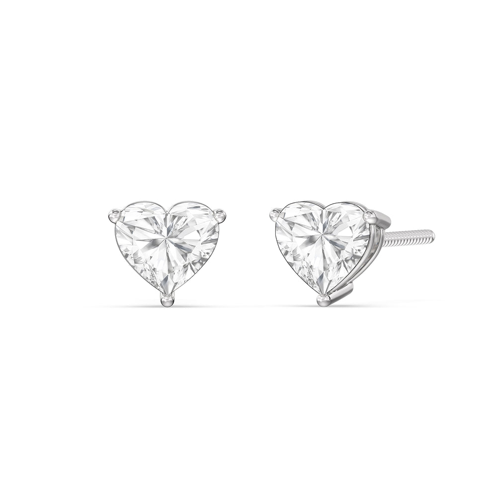 Classic Heart Stud Earrings with 14KT White Gold / Lab / 1 Cut Diamond in 14KT White Gold / Lab / 1 view 1
