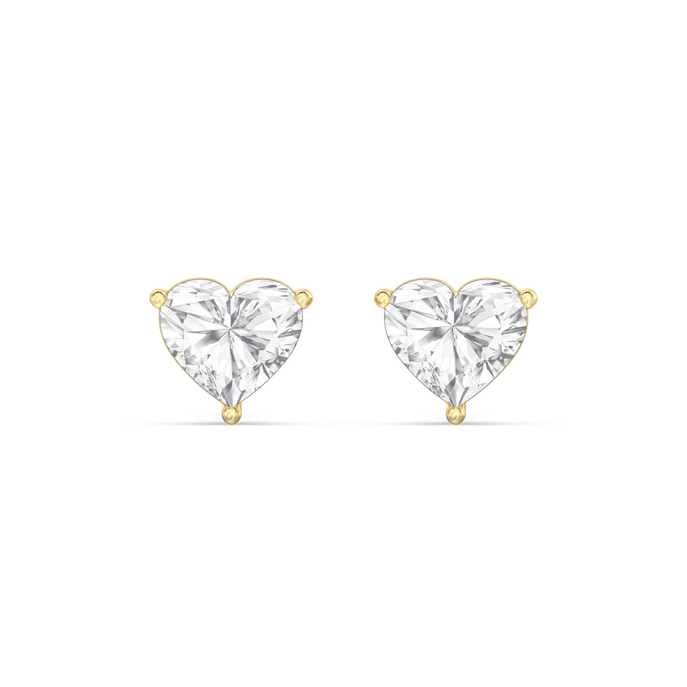 Classic Heart Stud Earrings with 14KT Yellow Gold / Lab / 1 Cut Diamond in 14KT Yellow Gold / Lab / 1 view 4
