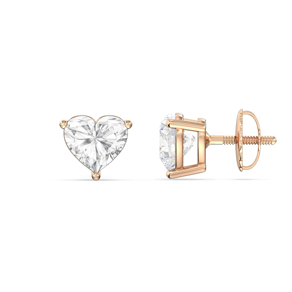 Classic Heart Stud Earrings with 14KT Rose Gold / Lab / 1 1/2 Cut Diamond in 14KT Rose Gold / Lab / 1 1/2 view 5
