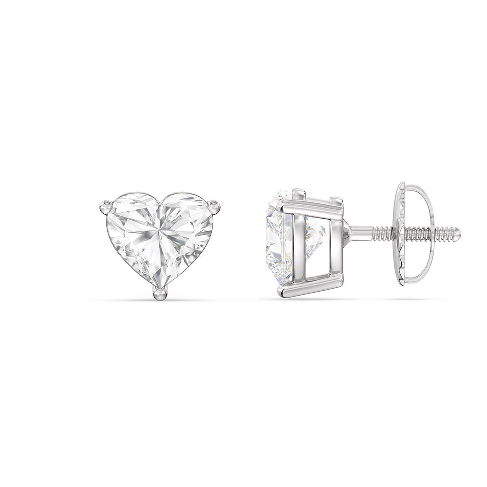 Classic Heart Stud Earrings with 14KT White Gold / Lab / 1 1/2 Cut Diamond in 14KT White Gold / Lab / 1 1/2 view 5
