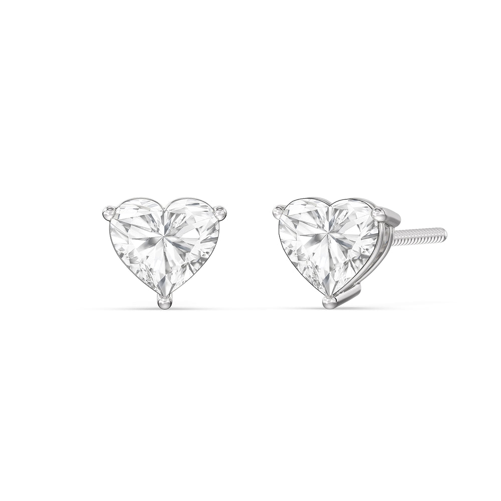 Classic Heart Stud Earrings with 14KT White Gold / Lab / 1 1/2 Cut Diamond in 14KT White Gold / Lab / 1 1/2 view 1

