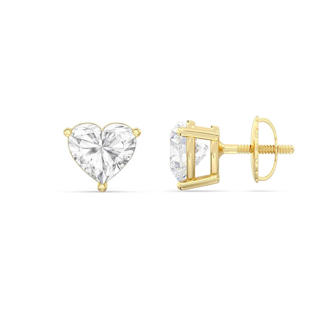 Classic Heart Stud Earrings with 14KT Yellow Gold / Lab / 1 1/2 Cut Diamond in 14KT Yellow Gold / Lab / 1 1/2 view 5
