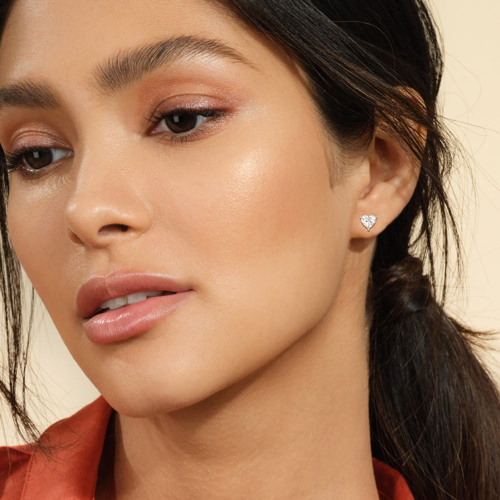 Classic Heart Stud Earrings with 14KT White Gold / Lab / 1 1/2 Cut Diamond in 14KT White Gold / Lab / 1 1/2 view 2

