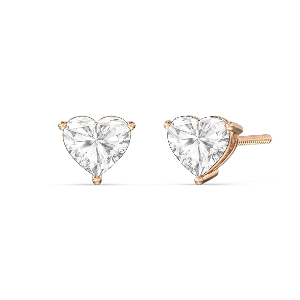 Classic Heart Stud Earrings with 14KT Rose Gold / Lab / 2 Cut Diamond in 14KT Rose Gold / Lab / 2 view 1
