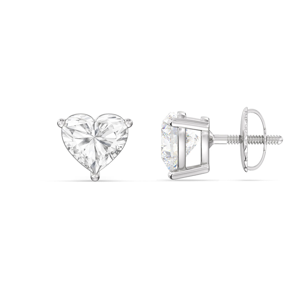Classic Heart Stud Earrings with 14KT White Gold / Lab / 2 Cut Diamond in 14KT White Gold / Lab / 2 view 5
