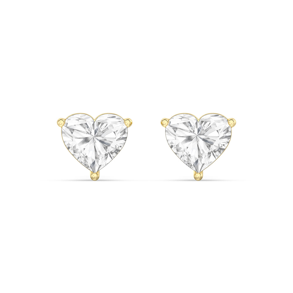Classic Heart Stud Earrings with 14KT Yellow Gold / Lab / 2 Cut Diamond in 14KT Yellow Gold / Lab / 2 view 4
