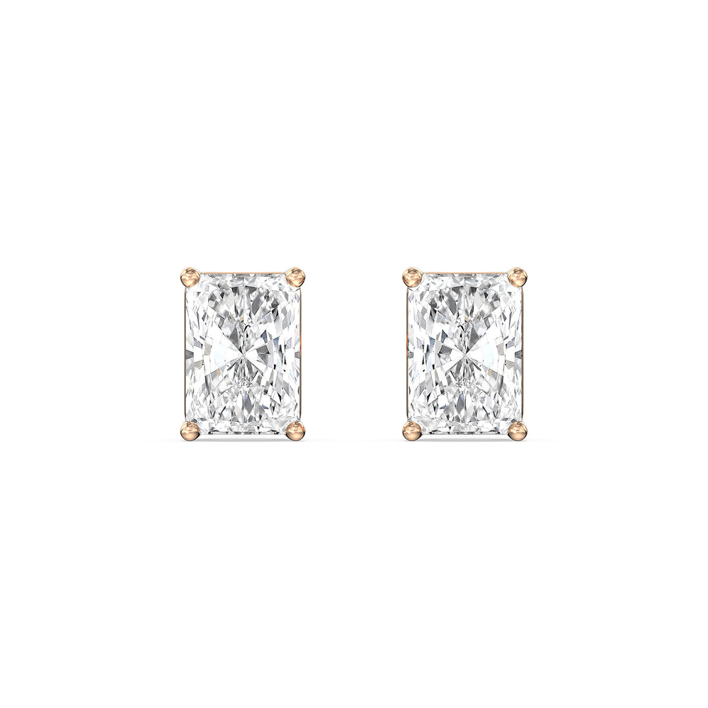 Classic Radiant Stud Earrings with 14KT Rose Gold / Lab / 1 Cut Diamond in 14KT Rose Gold / Lab / 1 view 4
