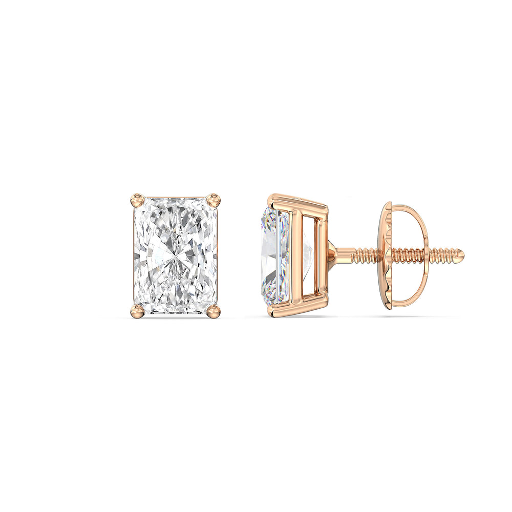 Classic Radiant Stud Earrings with 14KT Rose Gold / Lab / 1 Cut Diamond in 14KT Rose Gold / Lab / 1 view 5
