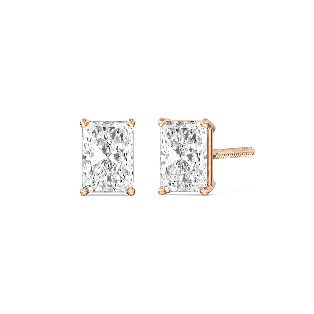 Classic Radiant Stud Earrings with 14KT Rose Gold / Lab / 1 Cut Diamond in 14KT Rose Gold / Lab / 1 view 1
