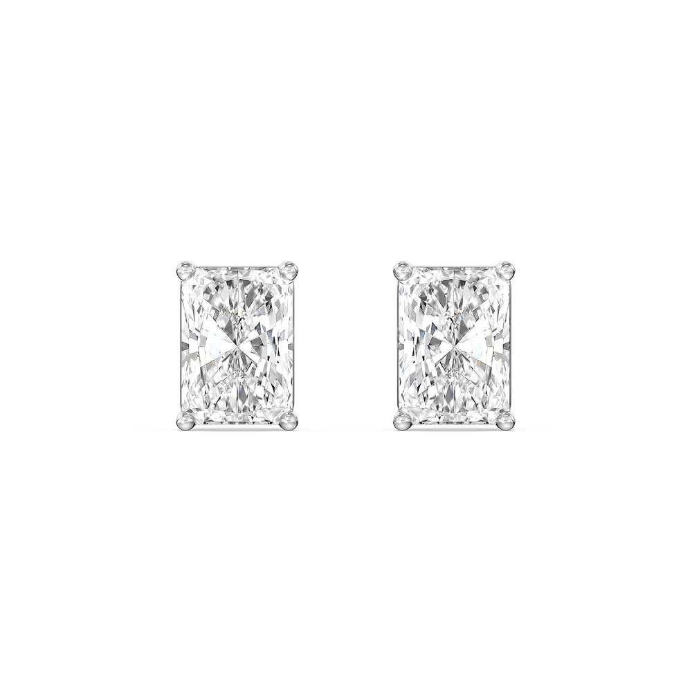 Classic Radiant Stud Earrings with 14KT White Gold / Lab / 1 Cut Diamond in 14KT White Gold / Lab / 1 view 4
