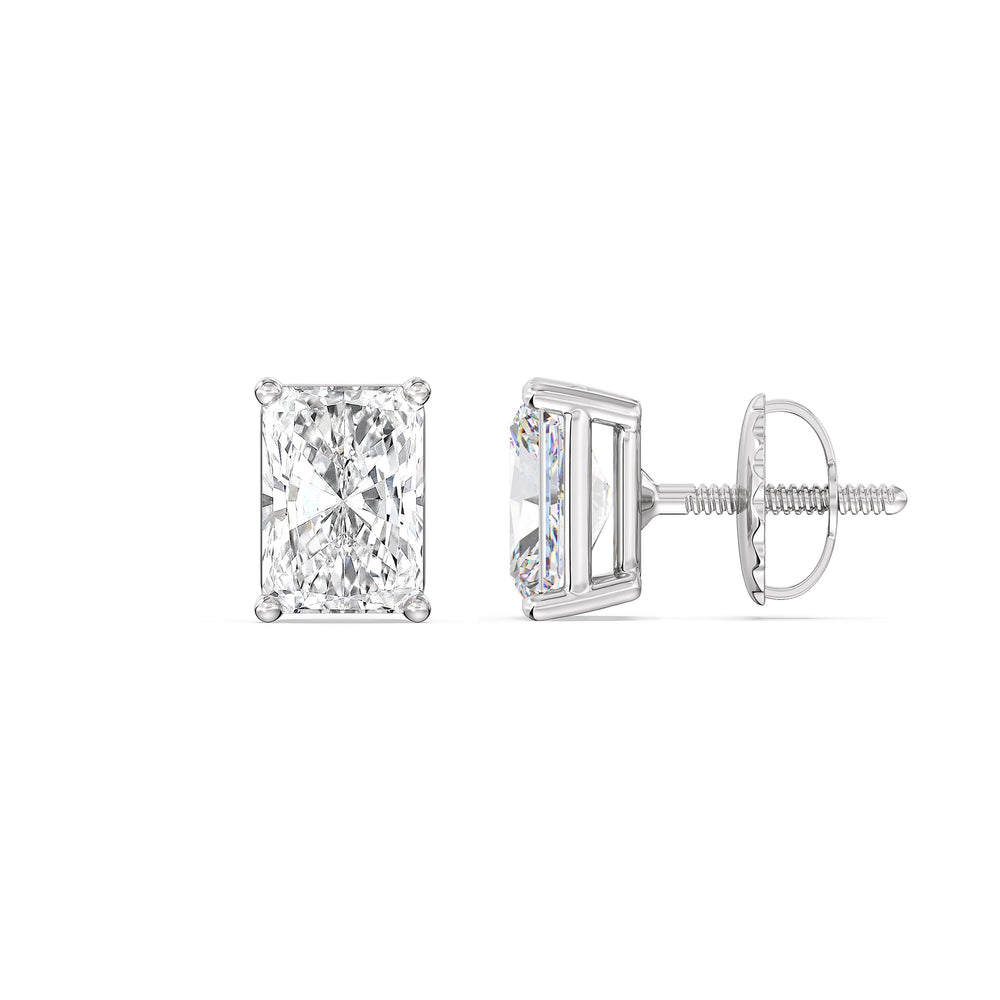 Classic Radiant Stud Earrings with 14KT White Gold / Lab / 1 Cut Diamond in 14KT White Gold / Lab / 1 view 5
