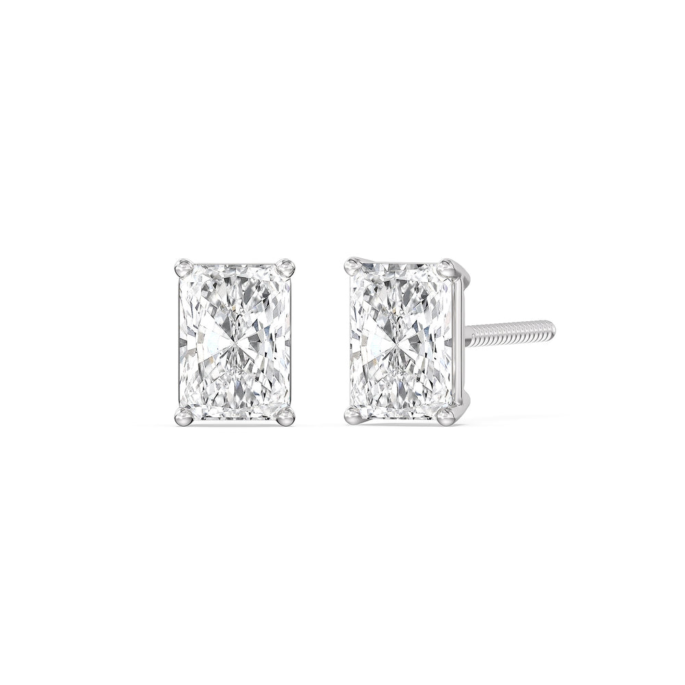 Classic Radiant Stud Earrings with 14KT White Gold / Lab / 1 Cut Diamond in 14KT White Gold / Lab / 1 view 1
