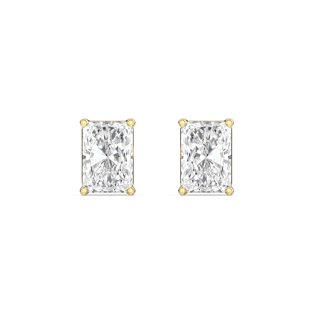Classic Radiant Stud Earrings with 14KT Yellow Gold / Lab / 1 Cut Diamond in 14KT Yellow Gold / Lab / 1 view 4
