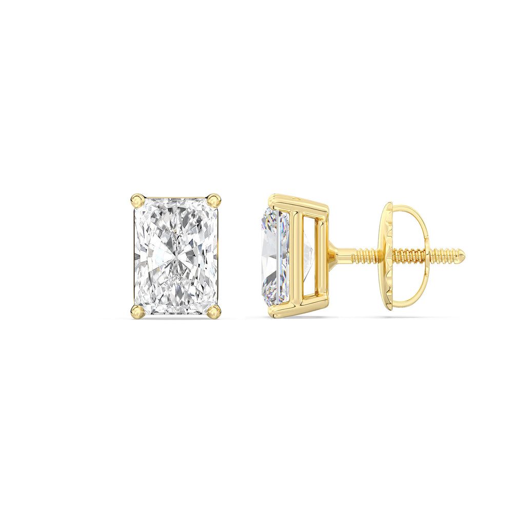 Classic Radiant Stud Earrings with 14KT Yellow Gold / Lab / 1 Cut Diamond in 14KT Yellow Gold / Lab / 1 view 5
