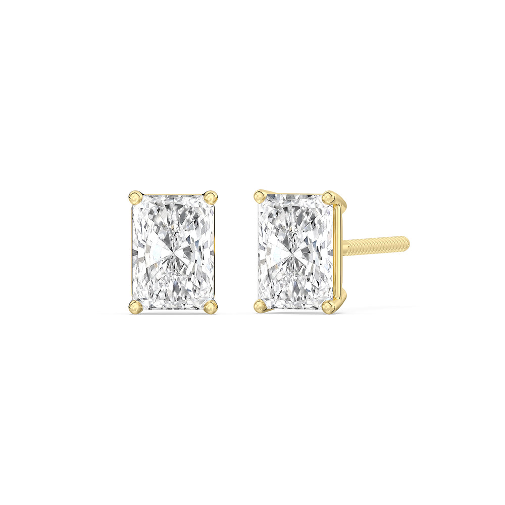 Classic Radiant Stud Earrings with 14KT Yellow Gold / Lab / 1 Cut Diamond in 14KT Yellow Gold / Lab / 1 view 1
