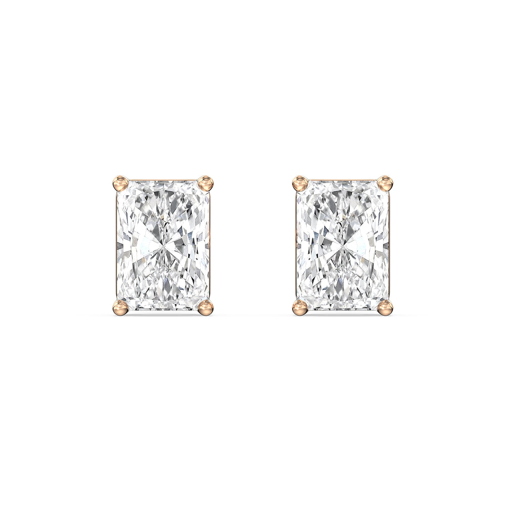 Classic Radiant Stud Earrings with 14KT Rose Gold / Lab / 2 Cut Diamond in 14KT Rose Gold / Lab / 2 view 4
