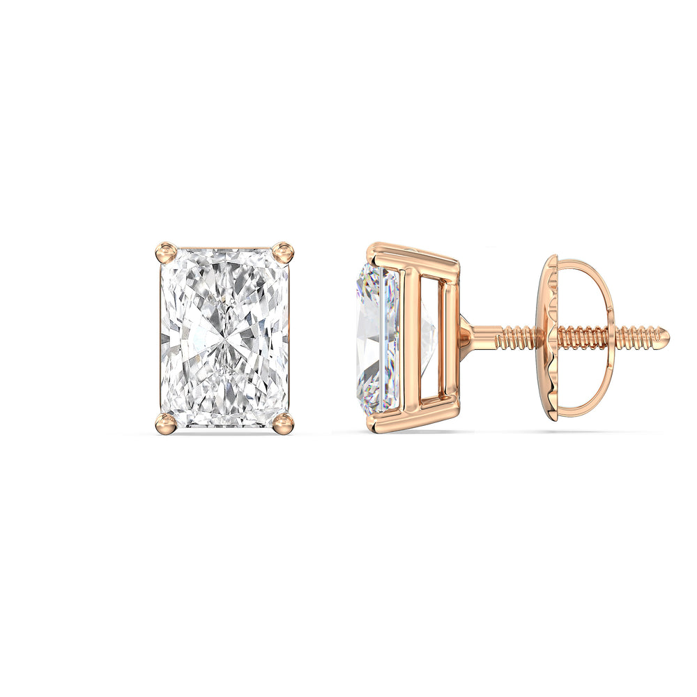 Classic Radiant Stud Earrings with 14KT Rose Gold / Lab / 2 Cut Diamond in 14KT Rose Gold / Lab / 2 view 5

