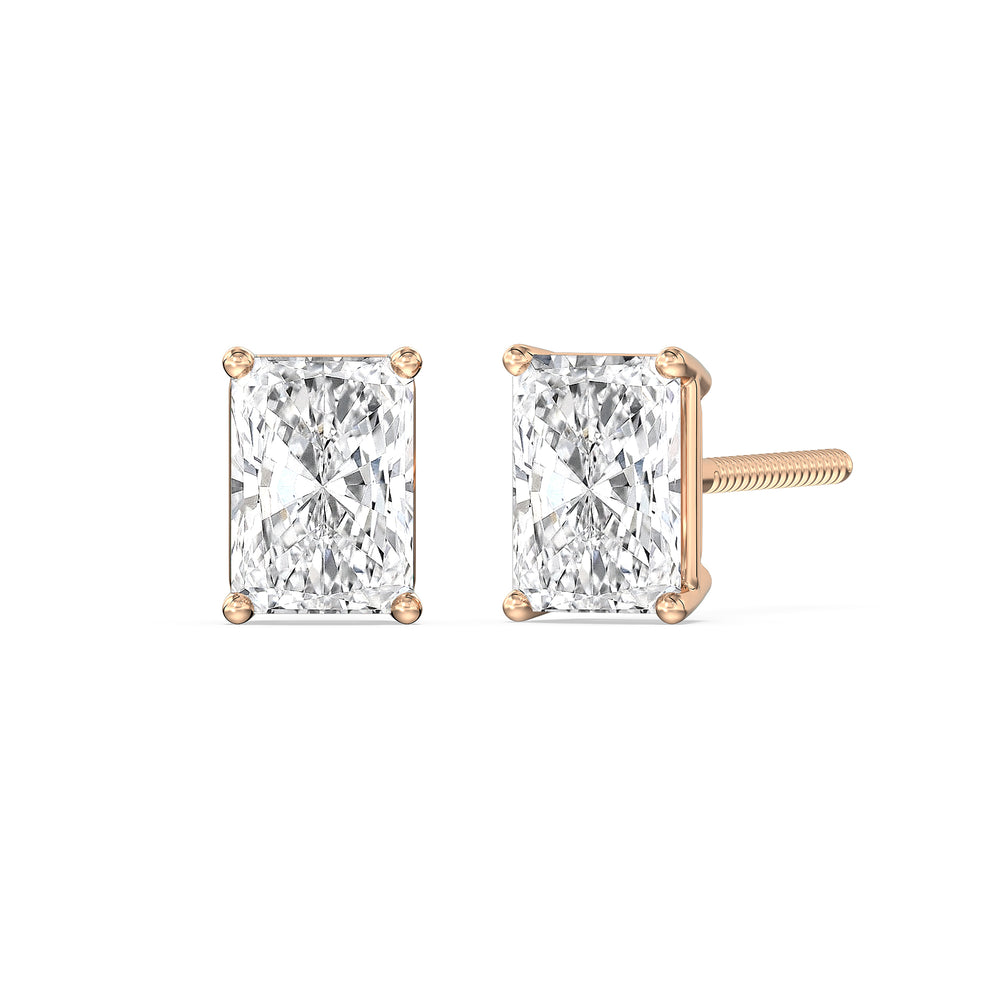 Classic Radiant Stud Earrings with 14KT Rose Gold / Lab / 2 Cut Diamond in 14KT Rose Gold / Lab / 2 view 1

