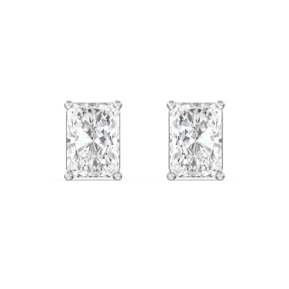 Classic Radiant Stud Earrings with 14KT White Gold / Lab / 2 Cut Diamond in 14KT White Gold / Lab / 2 view 4
