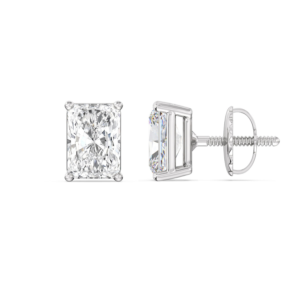 Classic Radiant Stud Earrings with 14KT White Gold / Lab / 2 Cut Diamond in 14KT White Gold / Lab / 2 view 5

