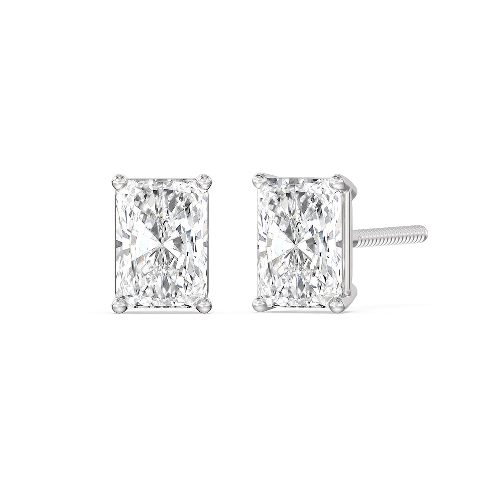 Classic Radiant Stud Earrings with 14KT White Gold / Lab / 2 Cut Diamond in 14KT White Gold / Lab / 2 view 1
