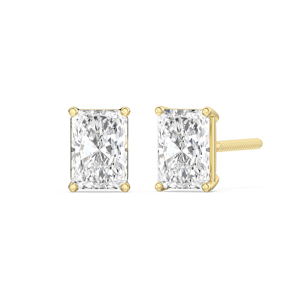 Classic Radiant Stud Earrings with 14KT Yellow Gold / Lab / 2 Cut Diamond in 14KT Yellow Gold / Lab / 2 view 1
