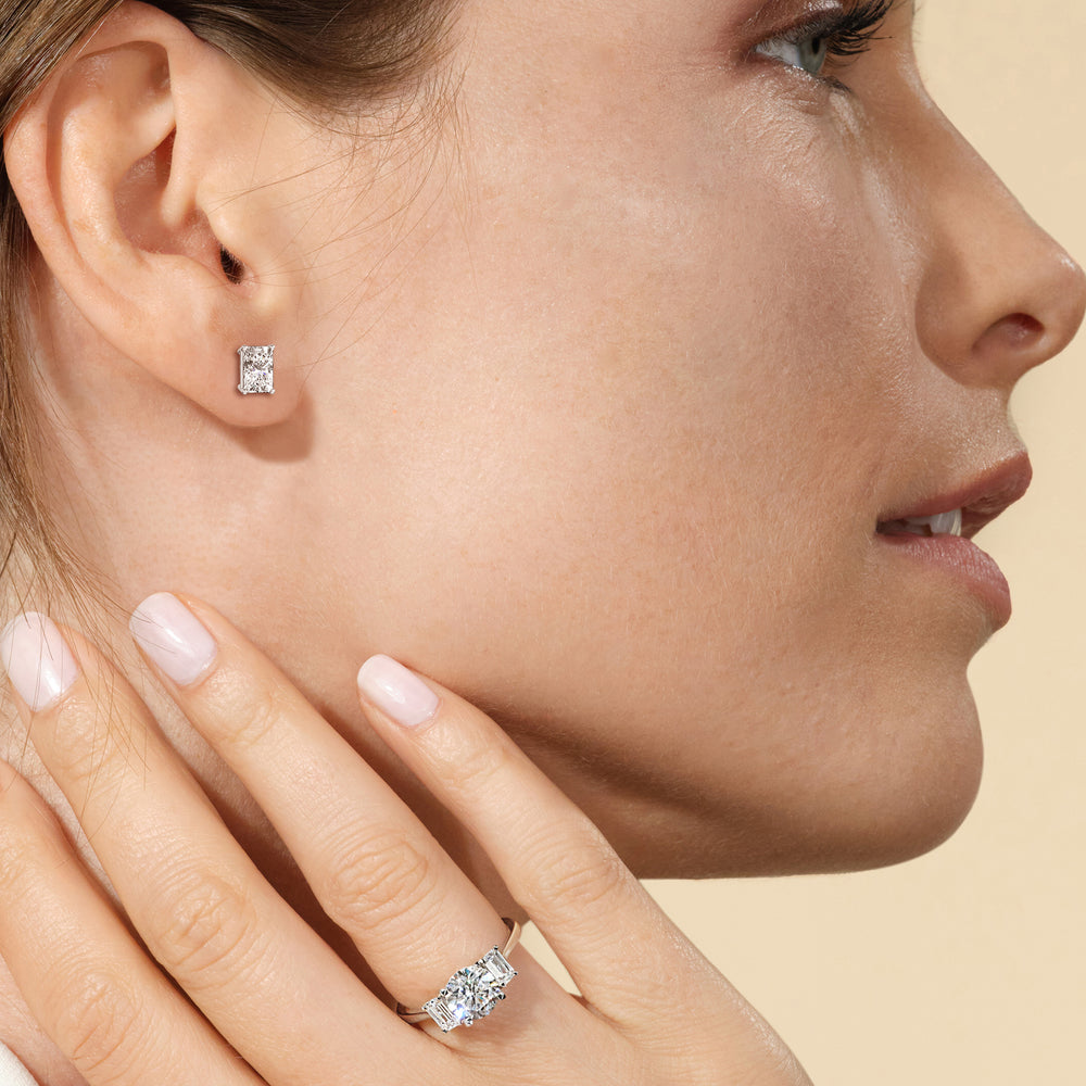 Classic Radiant Stud Earrings with 14KT Rose Gold / Lab / 2 Cut Diamond in 14KT Rose Gold / Lab / 2 view 2
