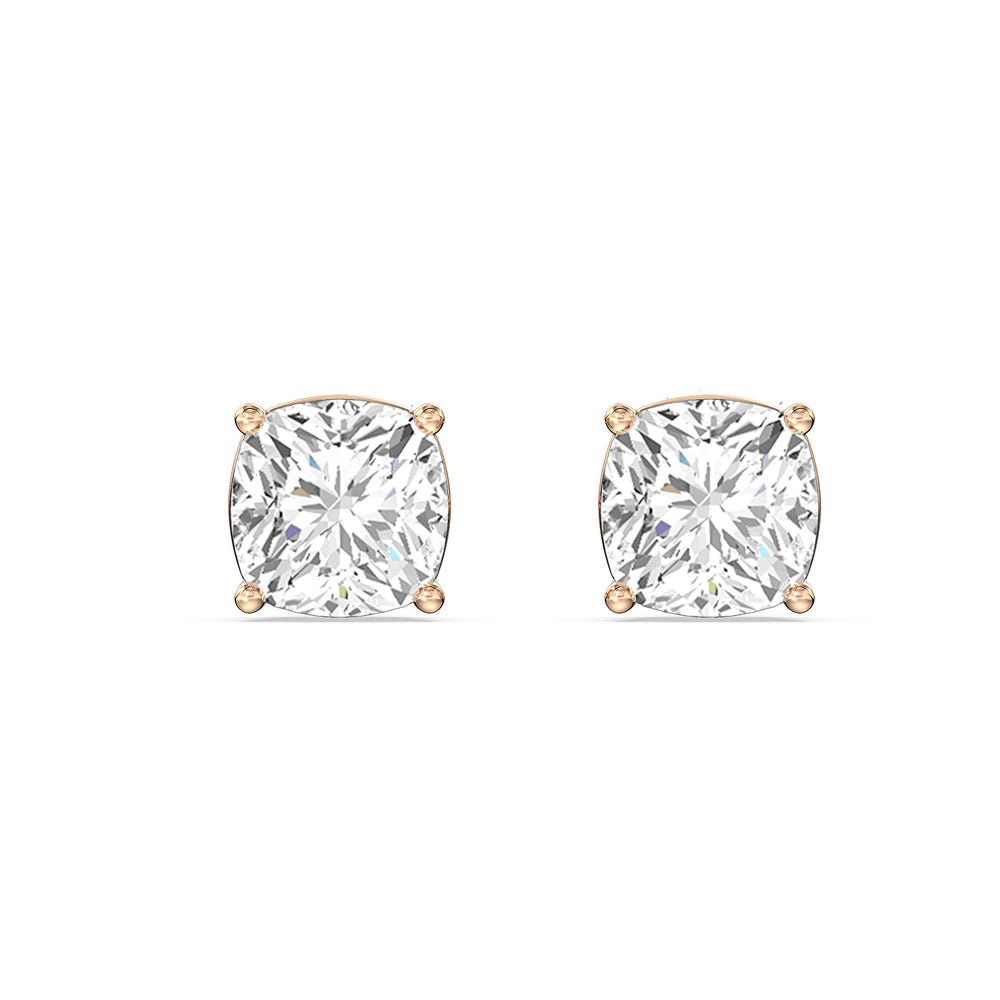 Classic Cushion Stud Earrings with 14KT Rose Gold / Lab / 1 Cut Diamond in 14KT Rose Gold / Lab / 1 view 4
