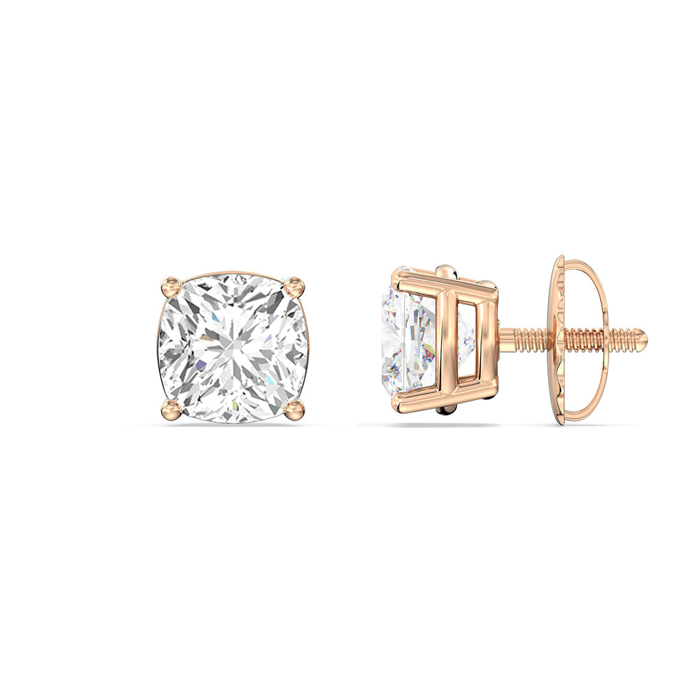 Classic Cushion Stud Earrings with 14KT Rose Gold / Lab / 1 Cut Diamond in 14KT Rose Gold / Lab / 1 view 5
