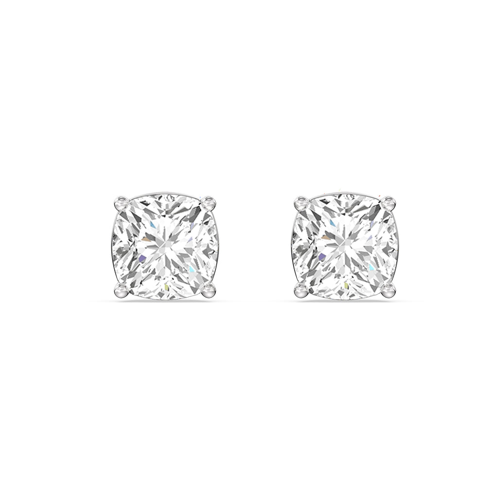Classic Cushion Stud Earrings with 14KT White Gold / Lab / 1 Cut Diamond in 14KT White Gold / Lab / 1 view 4
